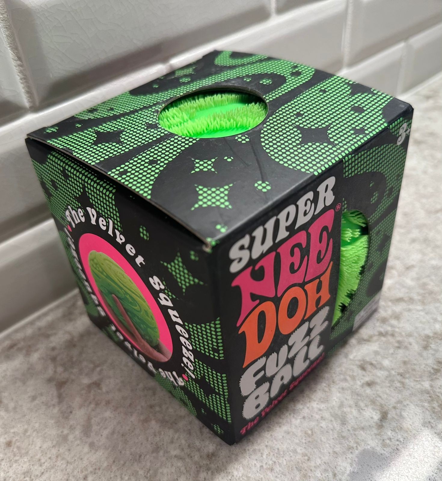 Schylling Nee Doh SUPER Fuzz Ball The Velvet Squeeze Green Sensory Toy AUTHENTIC