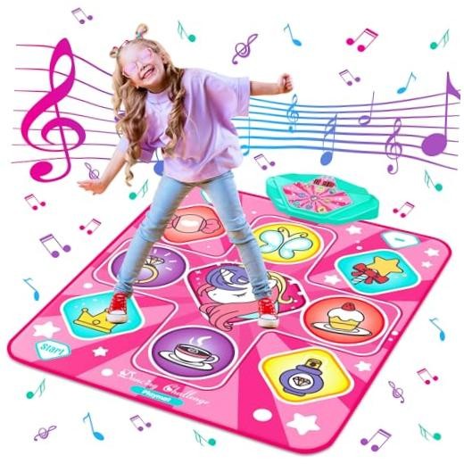 Dance Mat, Dance Mixer Rhythm Step Play Mat, Pink Dance Pad with Multicolor