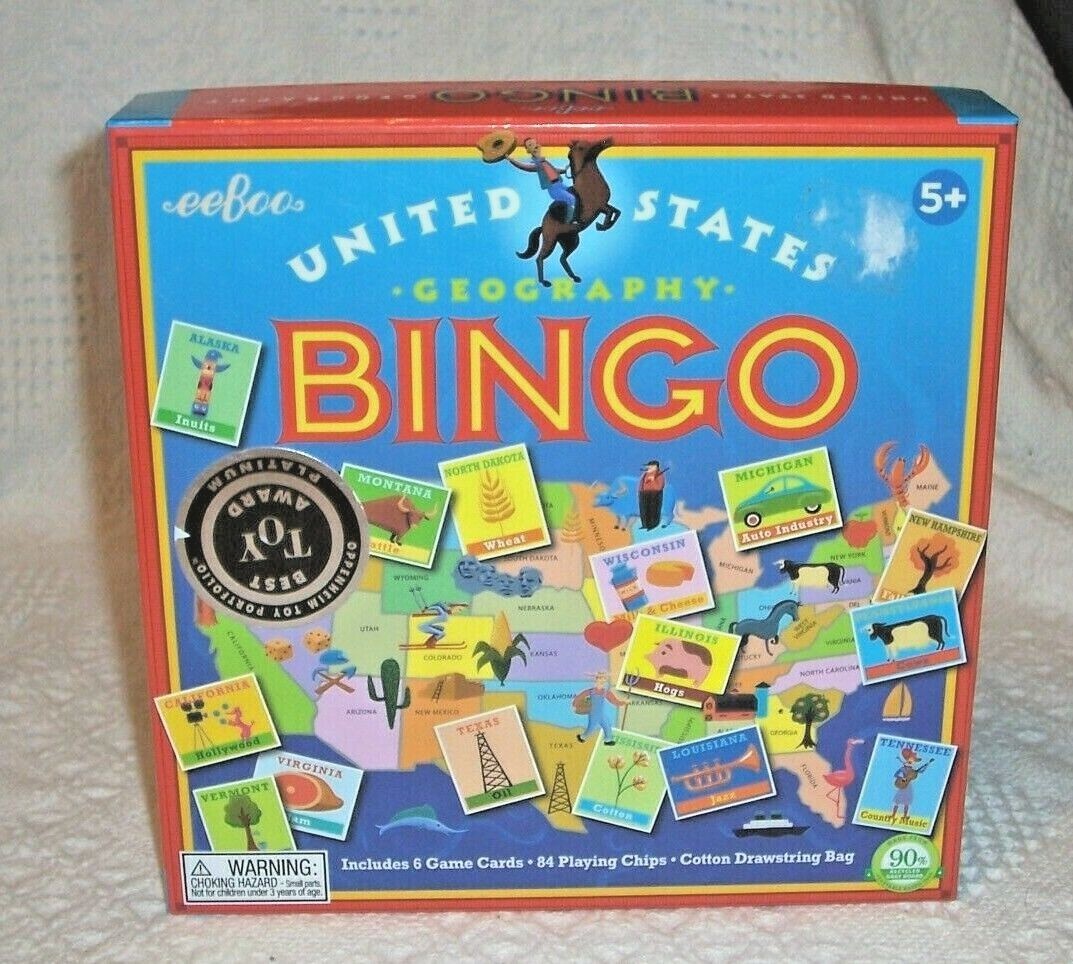 (X43) eeBoo United States Map US Geography Bingo Ages 5 Up Educational Game