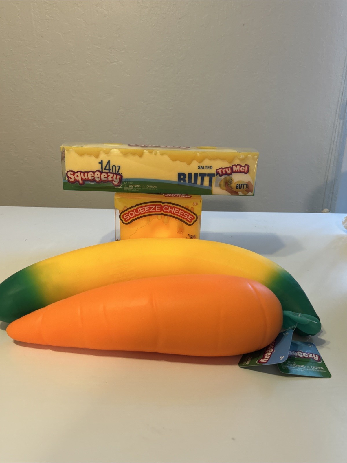 Sunny Days Jumbo Squeeezey LOT OF 4 Cheese, Banana, Butter ,carrot