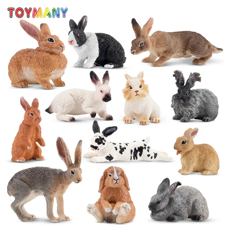 12Pcs Simulation Rabbit Farm Animal Model Toy Mini Rabbits Figures Dolls Action