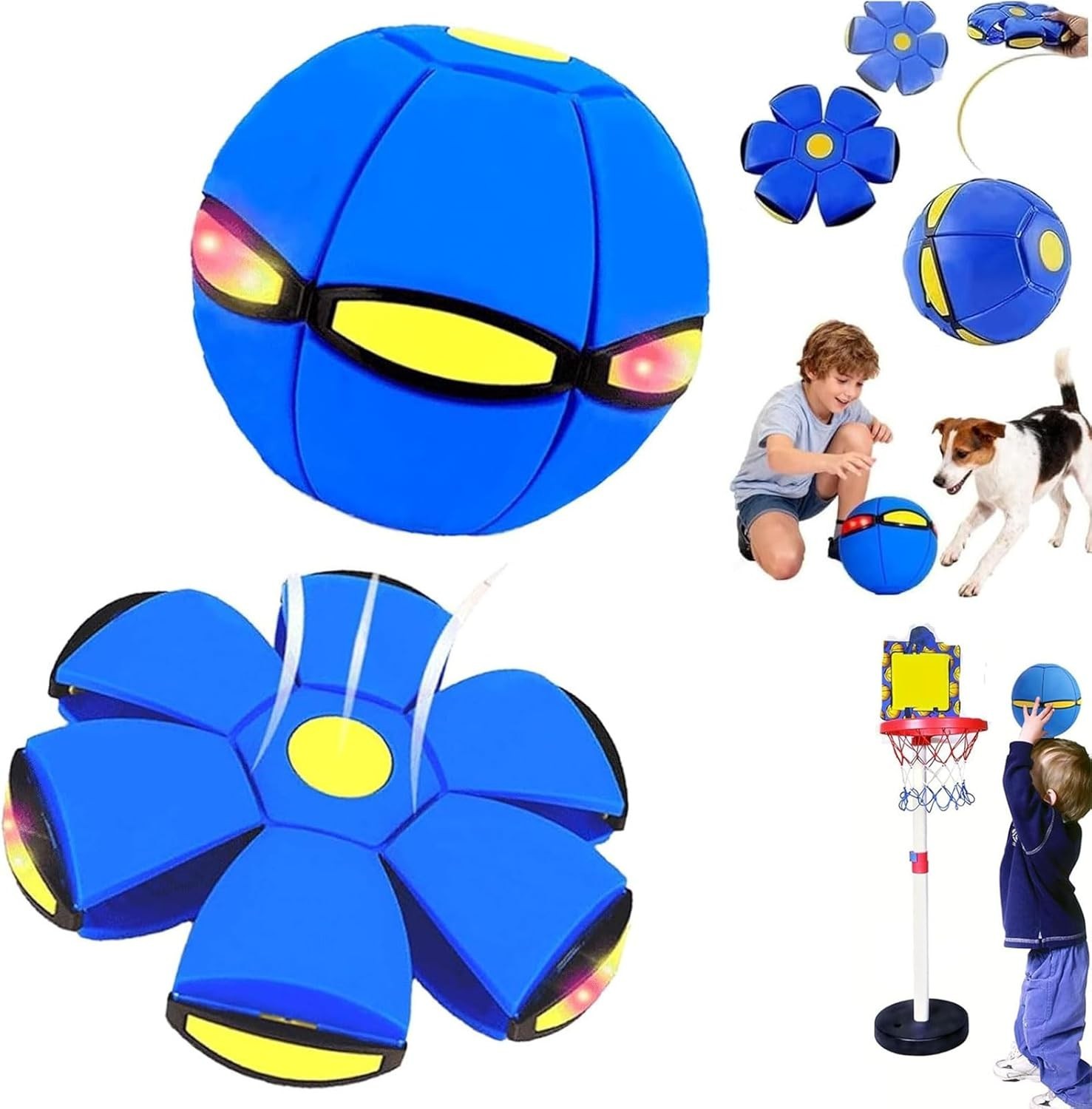 Transforming LED Bouncing Ball & Flying Saucer with 6 Colorful Lights (blue)