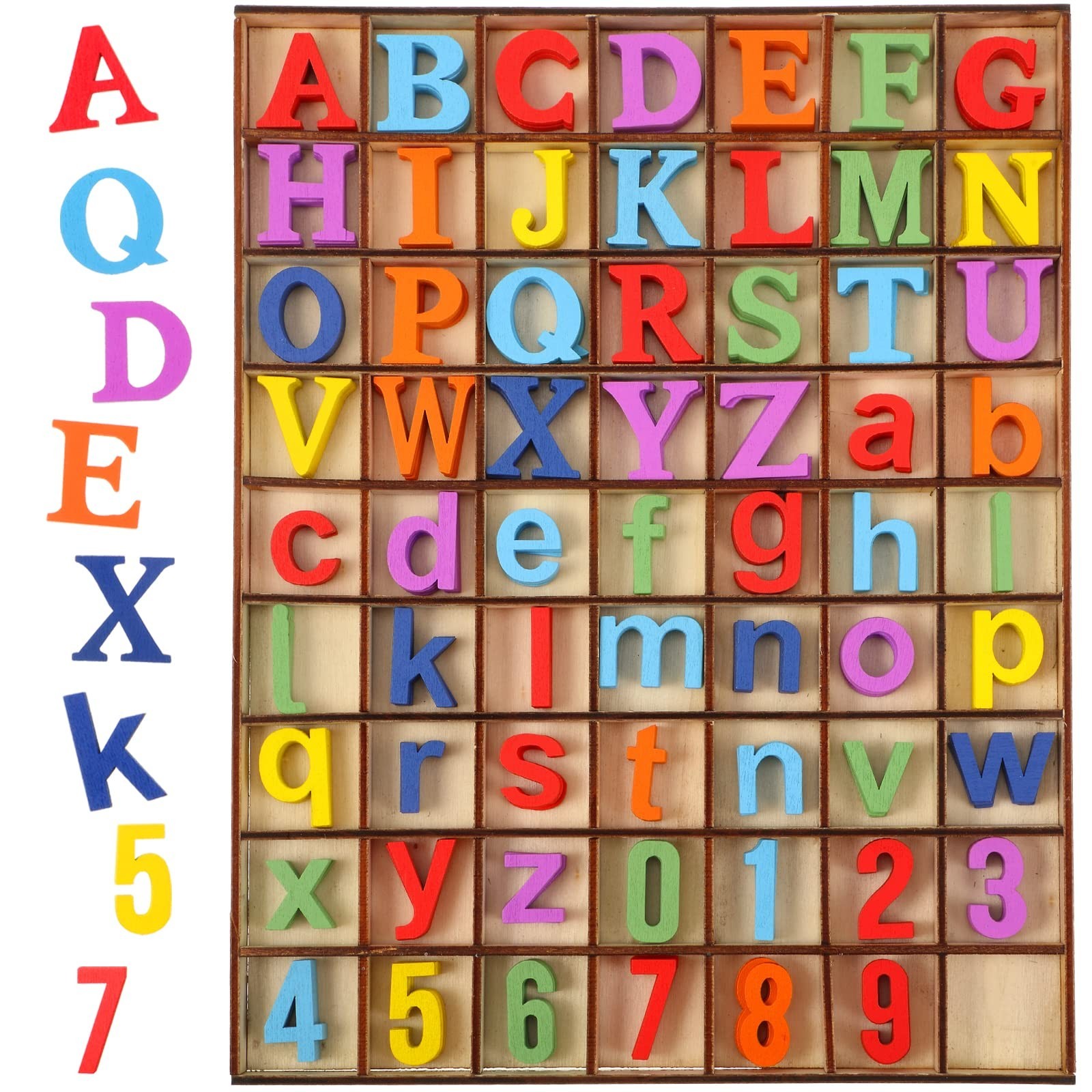 248 Pcs Unfinished Wood Alphabet Letters & Numbers for Crafts, Storage Tray, Col