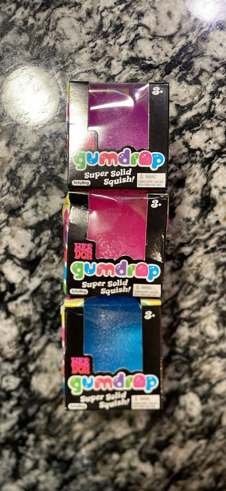 Schylling Nee Doh Gumdrop Super Solid Squish Squeeze Toy, Purple/Pink/Blue, 3+