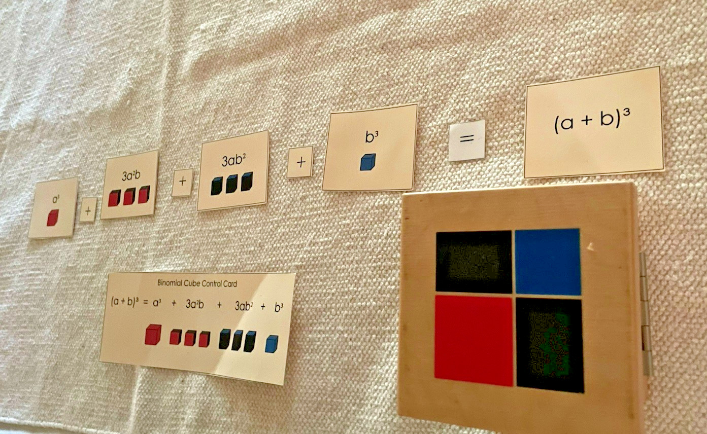 Montessori Binomial Cube w/ Equation and Control Cards for Math/Sensorial Shelf