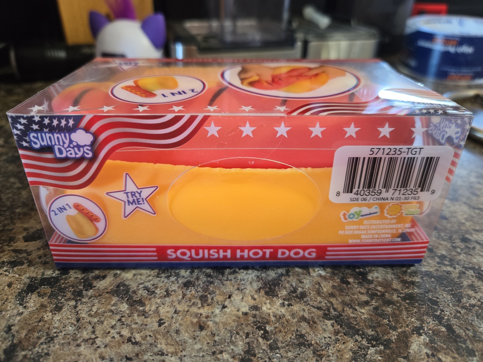 Squishy Hot Dog Squeezy Fidget Toy Sunny Days 2-in-1 Hotdog Stress Relief NEW