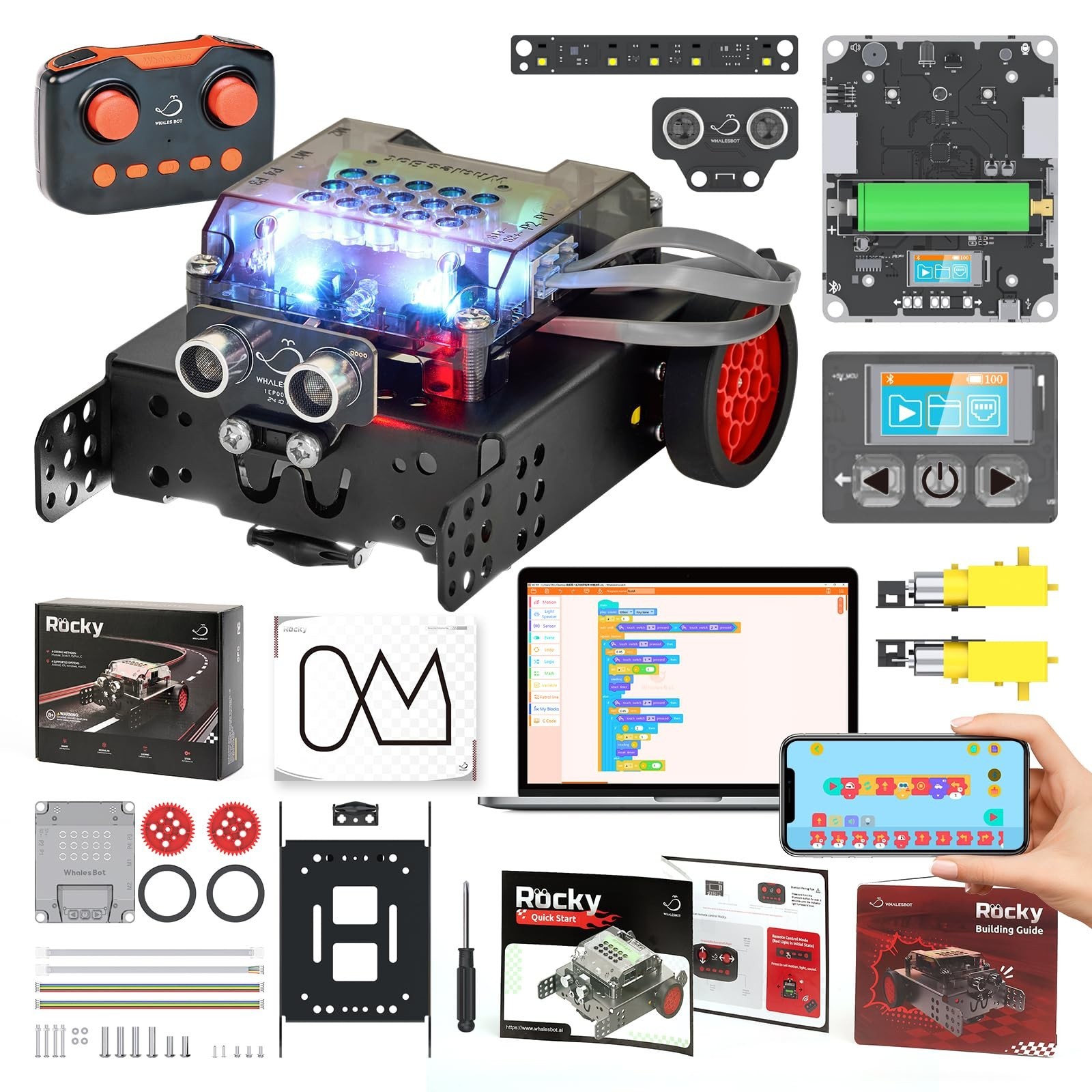 Smart Robot Car Coding Kit for Kids 8-16, STEM Remote Control, Python & Scratch