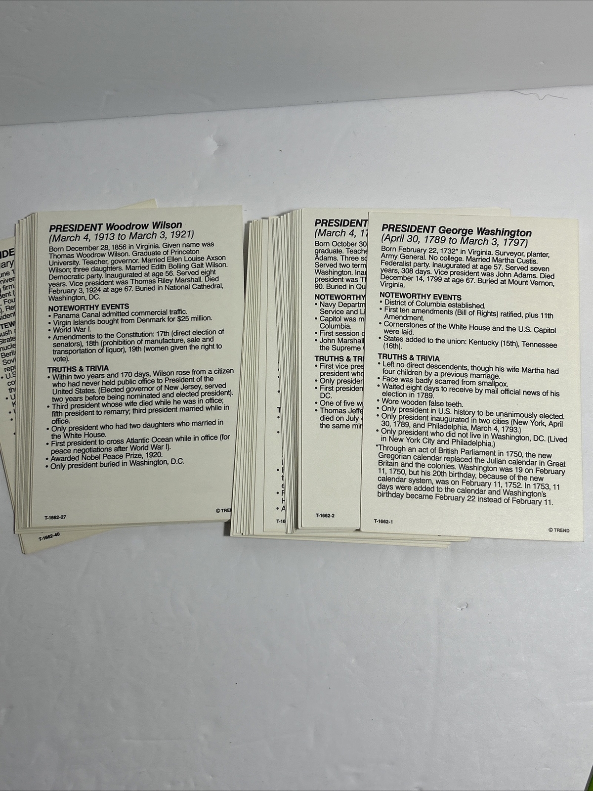 Trend Presidents of the United States Fun-To-Know Flash Cards 1992 T-1662