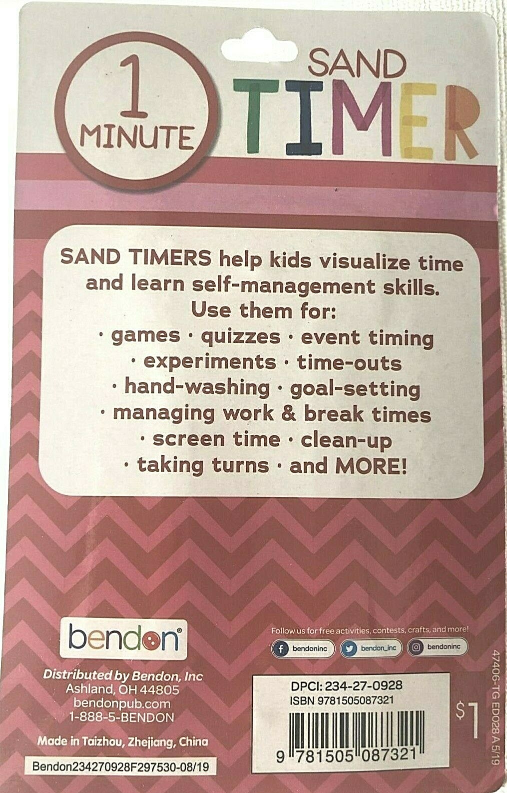 Bendon 1 Minute Kids / Game Sand Timer in Red