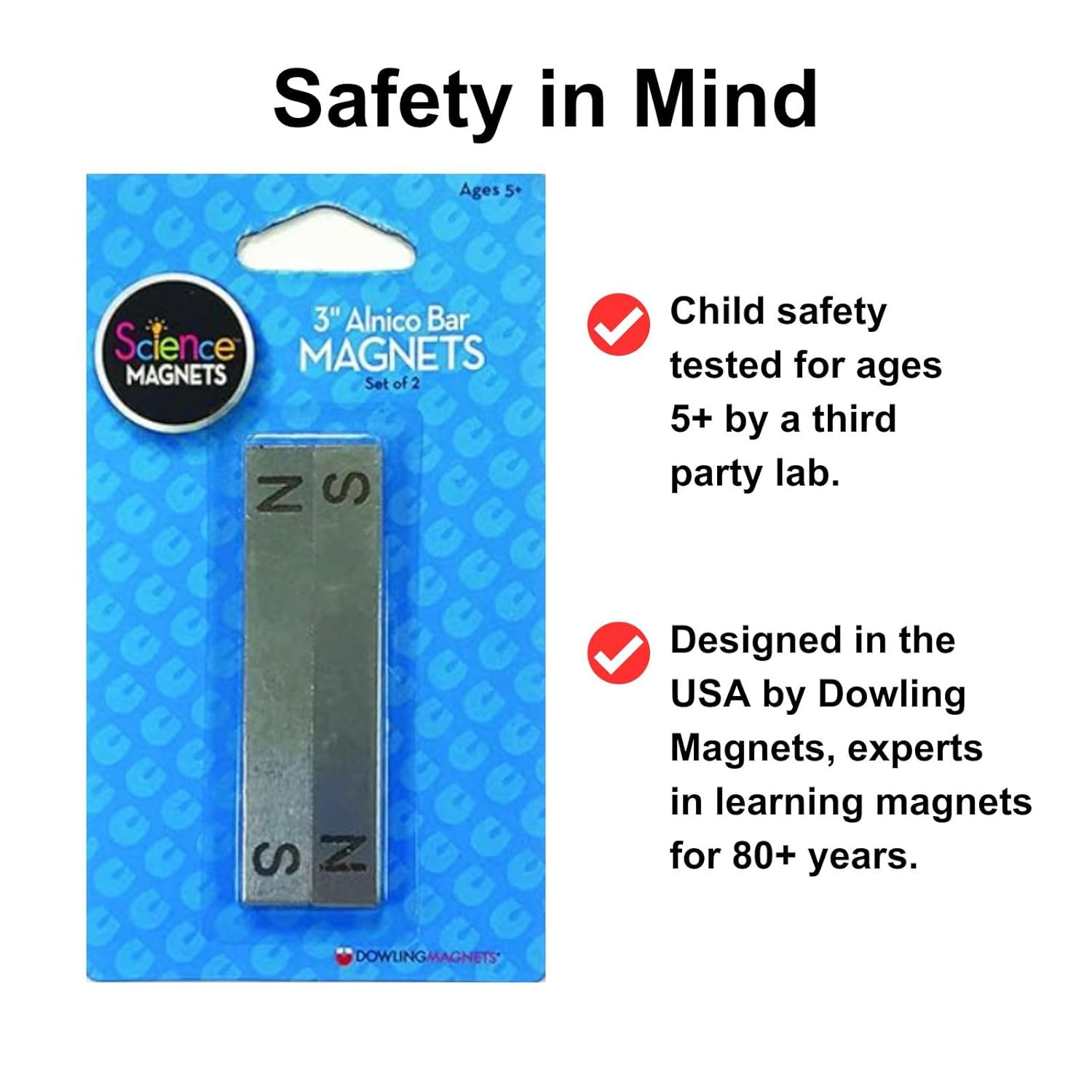 Dowling Magnets 3 Inch Alnico Bar Magnets Set of 2 North and South Poles Mag New