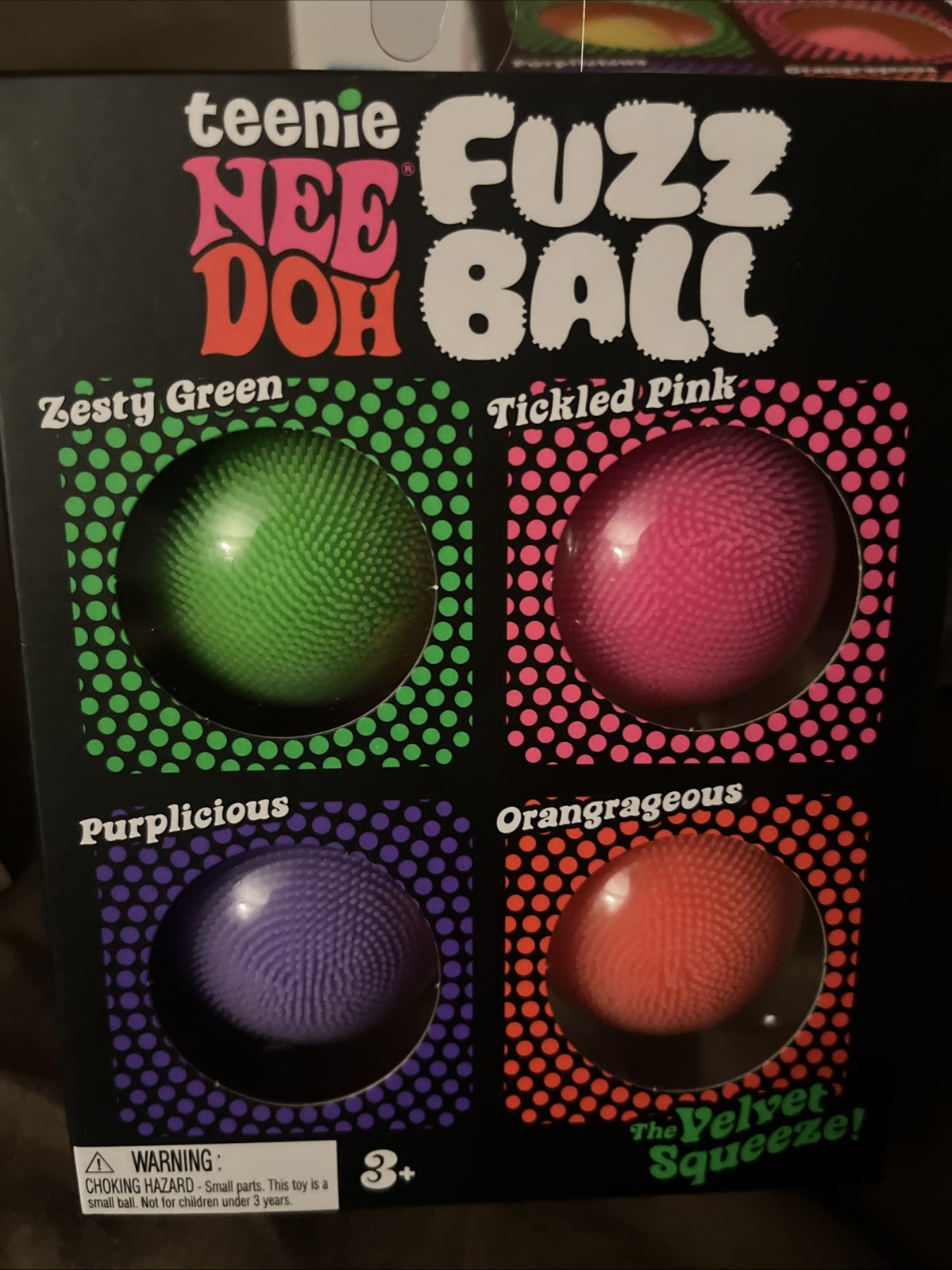 Nee Doh Teenie Fuzz Ball Green Pink Purple Orange Squeeze Toy