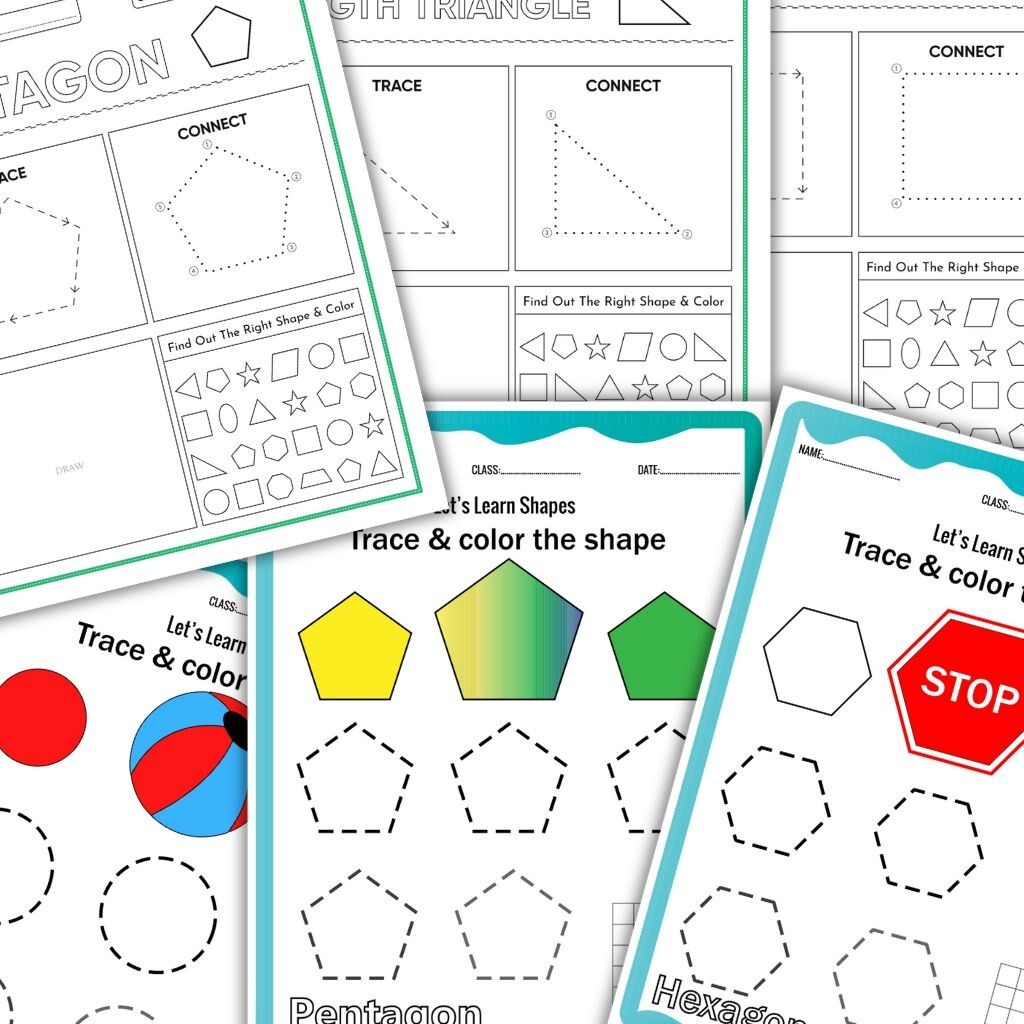 Colors & Shapes Activities for Preschool | Printable Shape Busy Book Worksheets