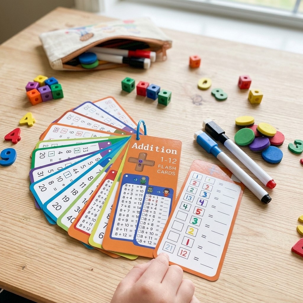 15 Addition Math Flash Cards 2 Dry Erase Pens Ring for Kids Math Learning
