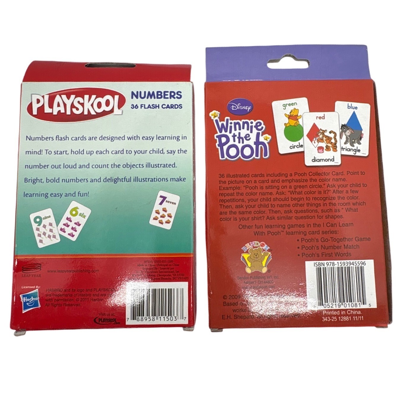 Playskool Numbers & Disney Winnie the Pooh Colors Shapes Flash Cards Set of 2