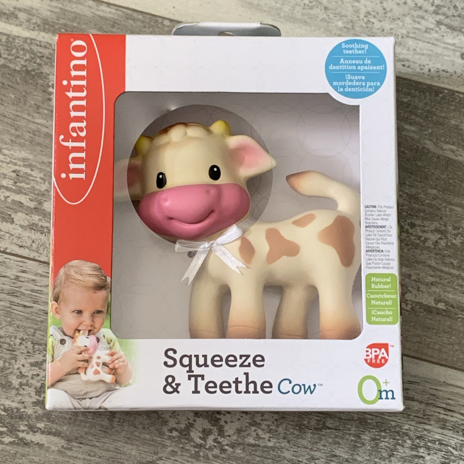 Infantino Squeeze and Teethe Cow New BPA FREE. natural Rubber Tether