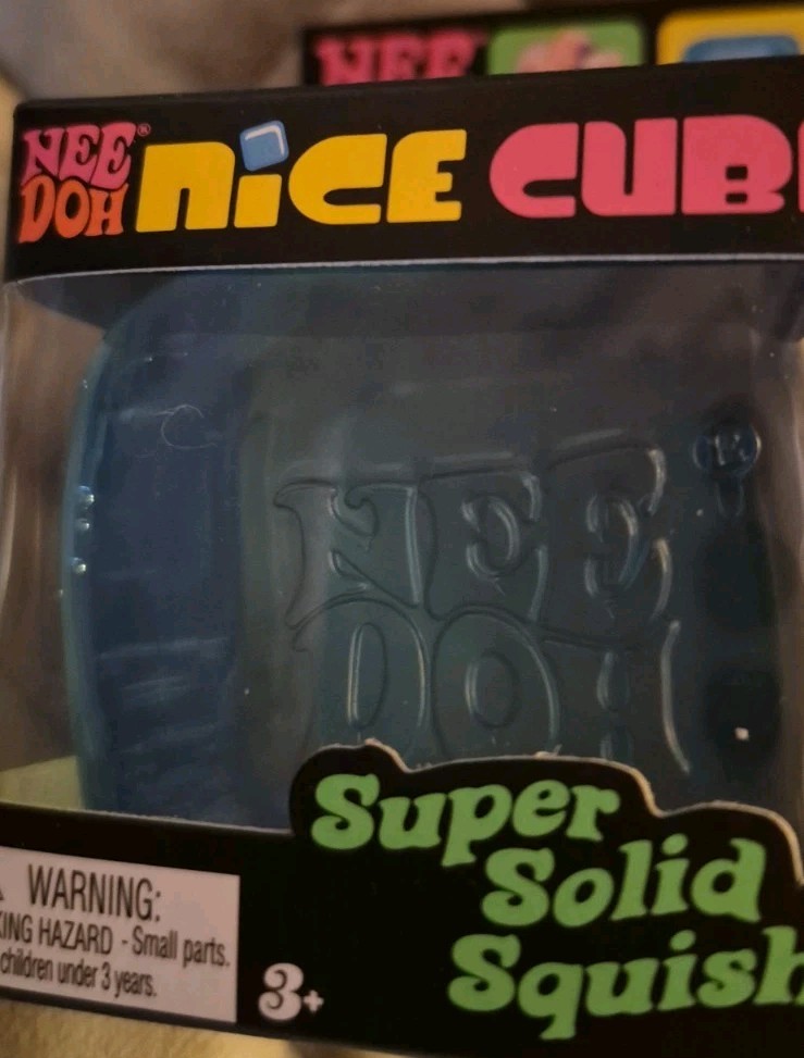 Schylling NeeDoh Nice Cube Super Solid Squish Squeeze Toy, Blue, AUTHENTIC