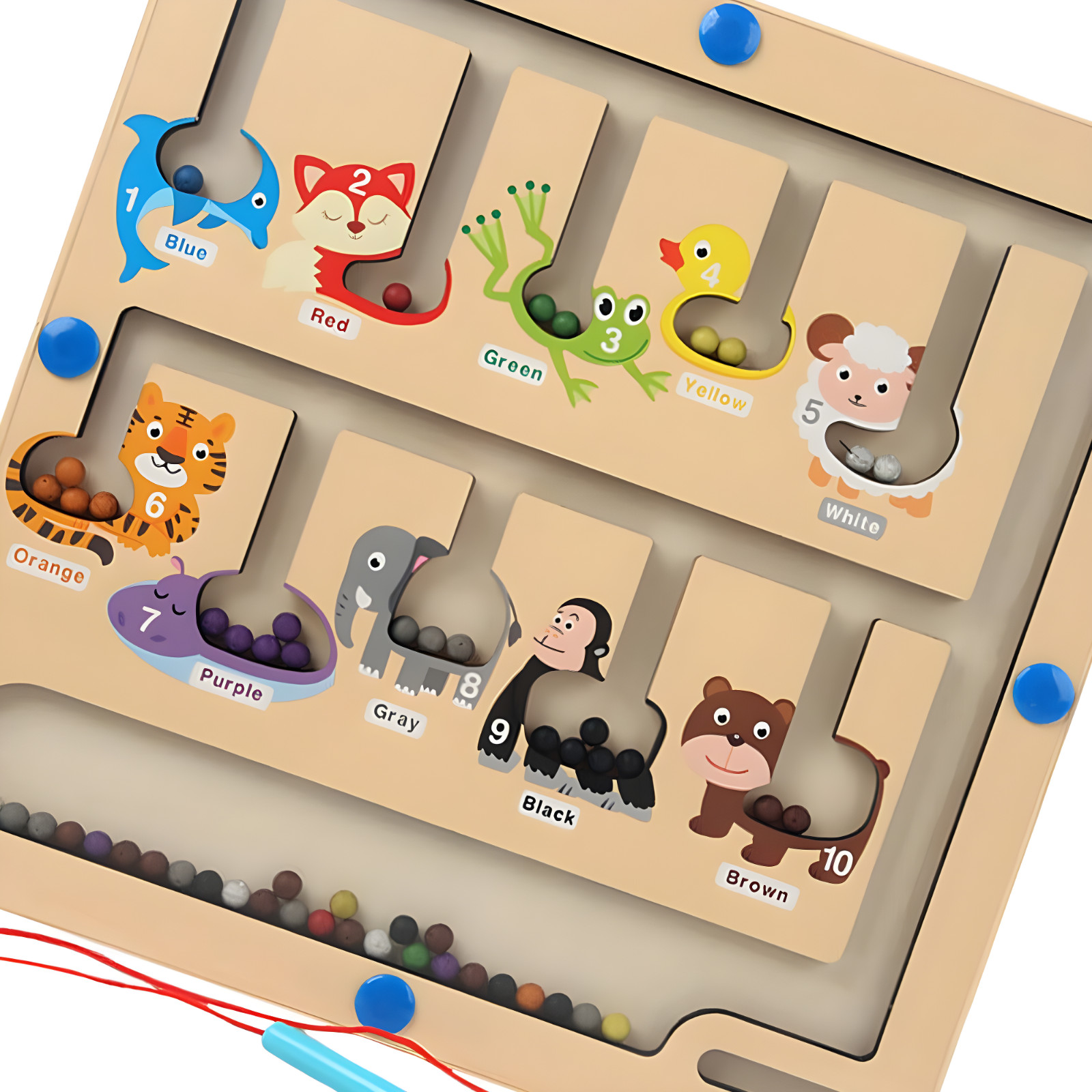 Magnetic Color and Number Maze, Montessori Wooden Toddler Magnet Puzzle Game