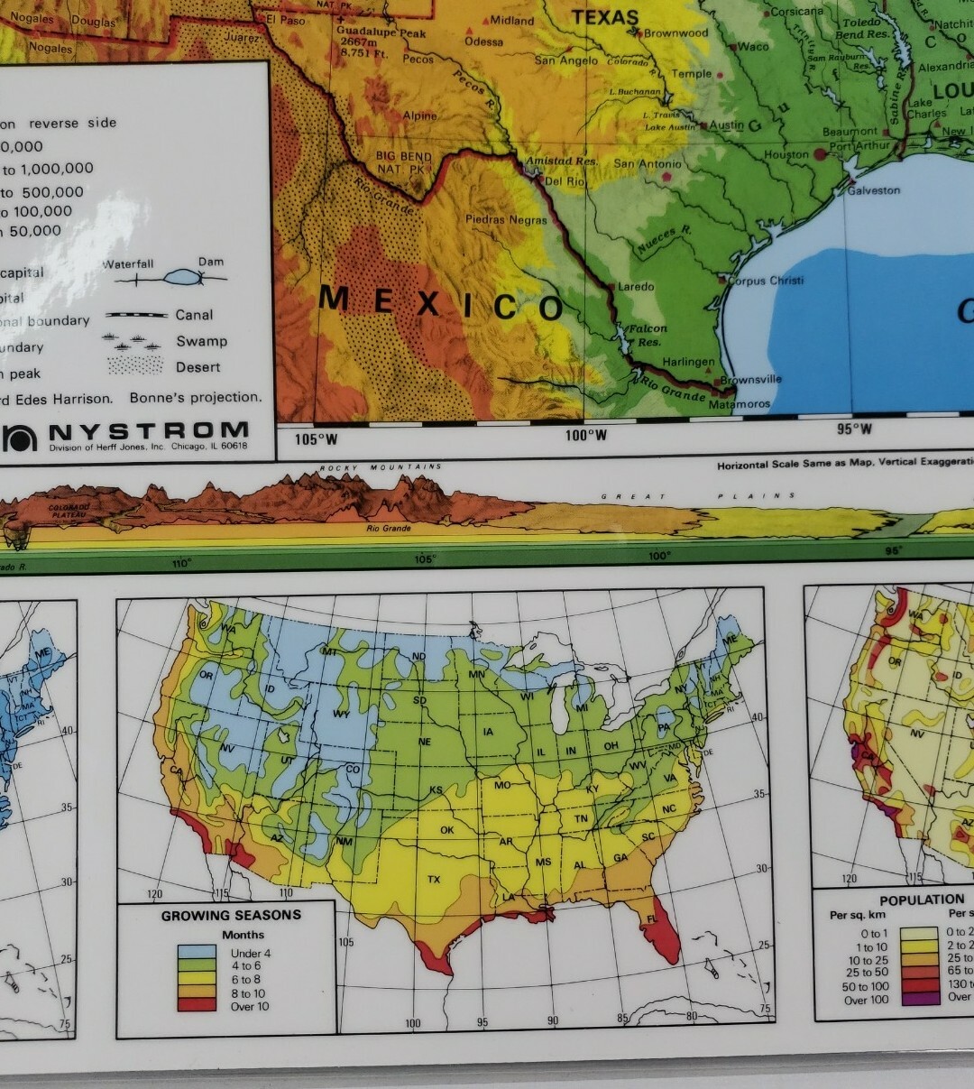 Nystrom Laminated 2 Sided United States Geography Map 22″ X 17″ Homeschool New
