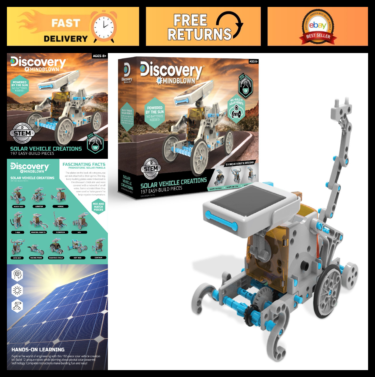 12-in-1 Solar Robot Kit – 197-Piece STEM Construction Set with Motorized Engine,