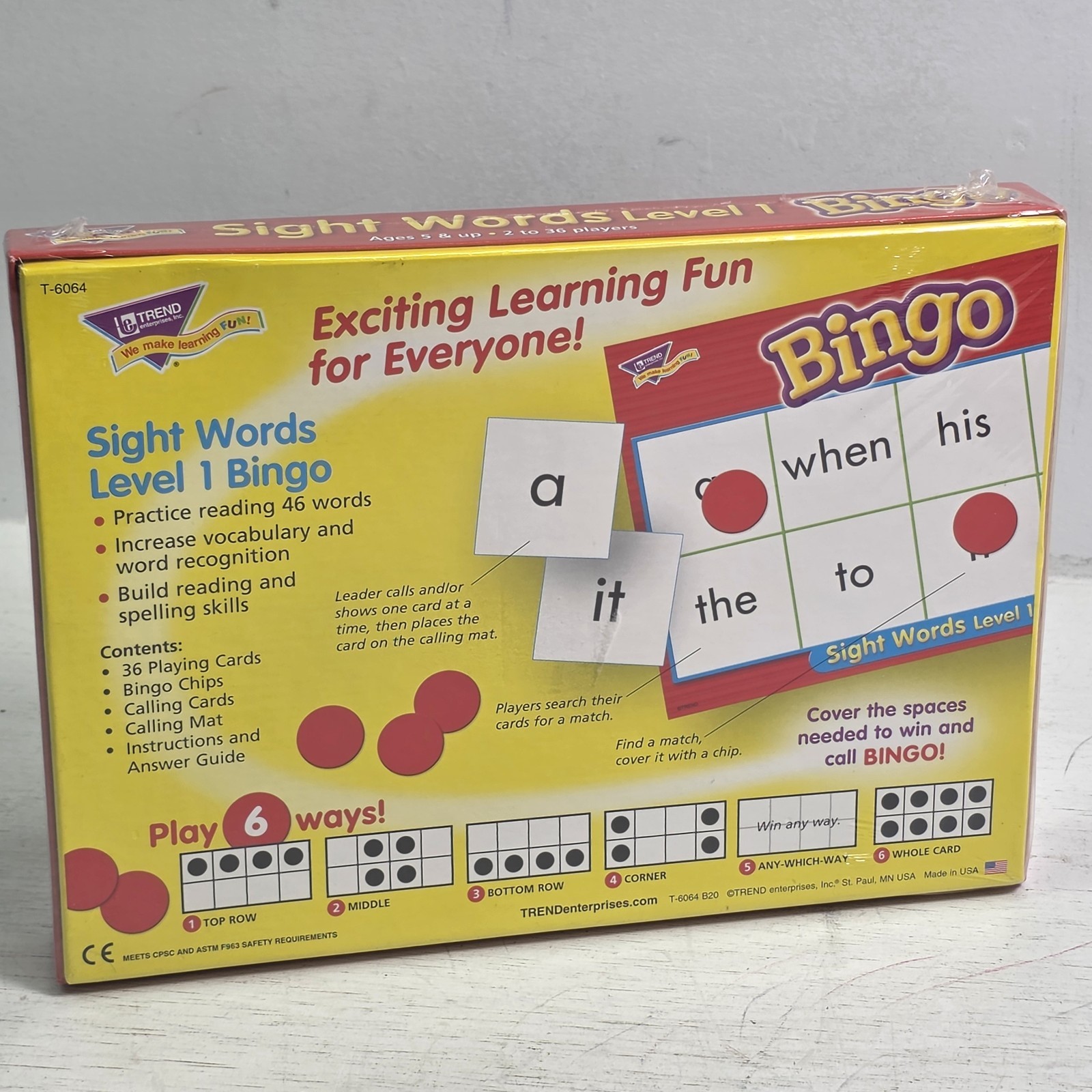 Sight Words Level 1 Bingo Game Trend Enterprises Ages 5+ Learning – New Sealed!