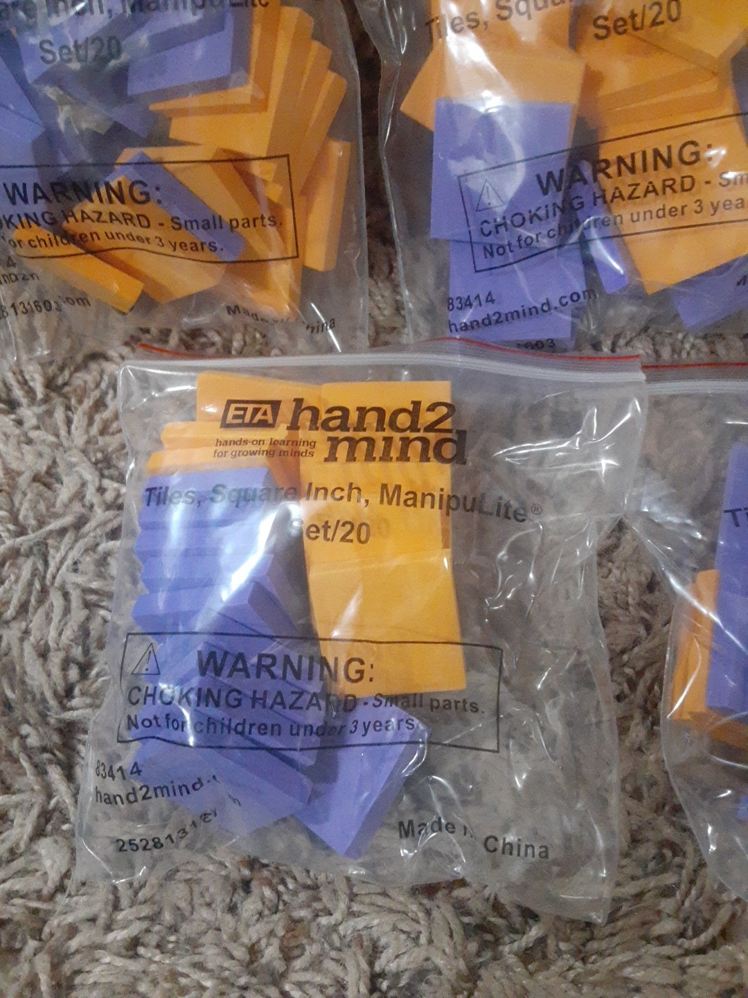 Lot of 5 ETA Hand 2 Mind Tiles, Square Inch, Manipulate, At Least 50 Blocks…..