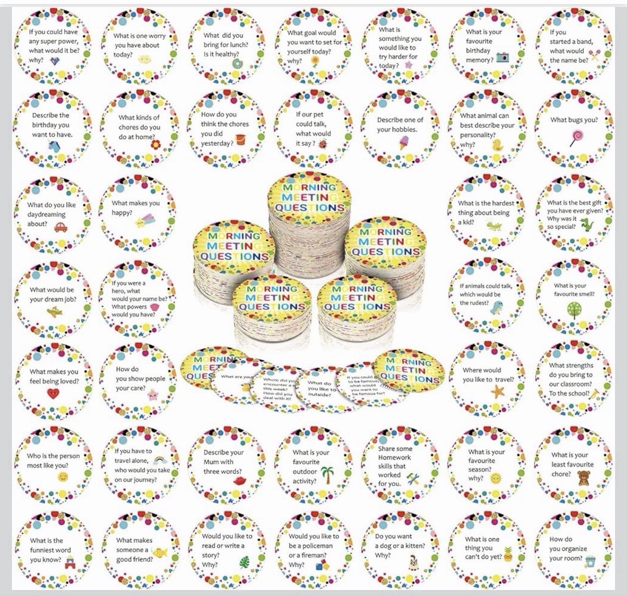 Morning Meeting Chips- Questions Get to Know Students Classroom Learning