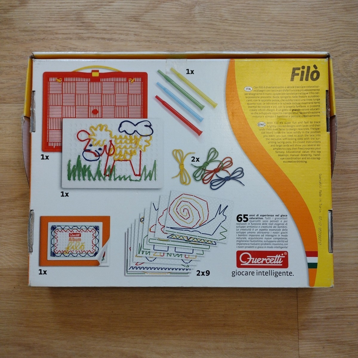 Quercetti Filo String Lacing Art Project Toy Game Made in Italy 2017 Complete