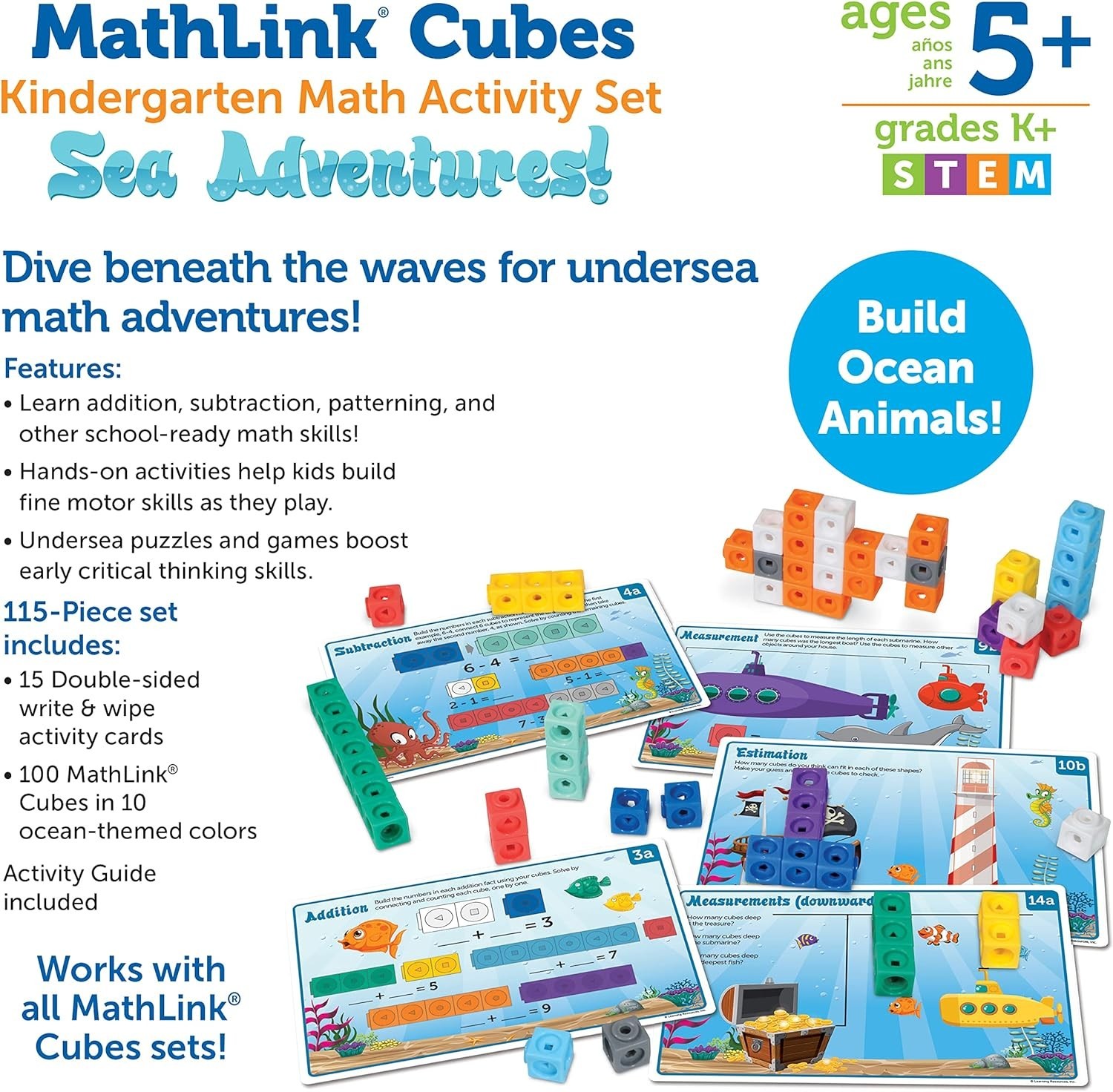115-Piece MathLink Cubes Set for Kindergarten: Dive into Sea-Themed Learning Fun