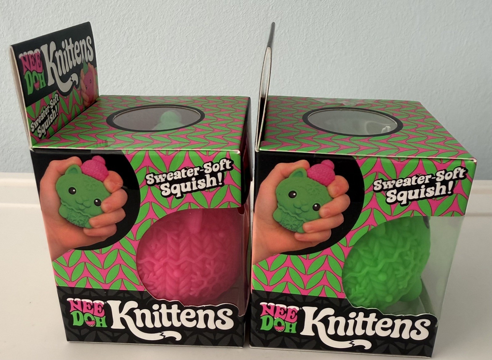 NeeDoh Knitten Bundle Pink & Green Authentic Schylling Sensory Squishy Set