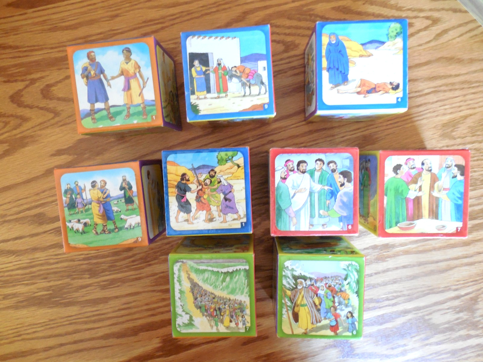 EUC Lot of 9 Large “Bible Story” 6-Sided Blocks Old & New Testament sz 3x3x3
