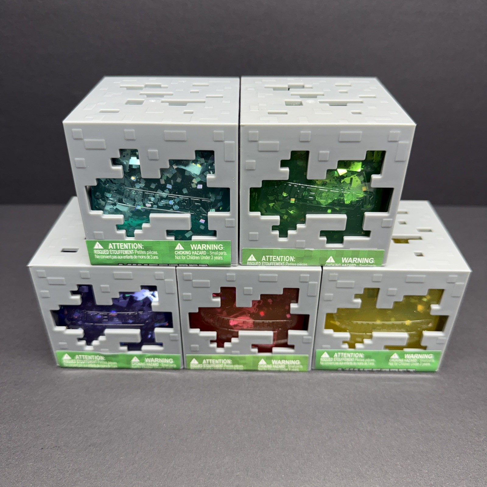 Minecraft Jelly Cubes Squishy Lot of 5 Red Purple Green Blue Yellow like Needoh