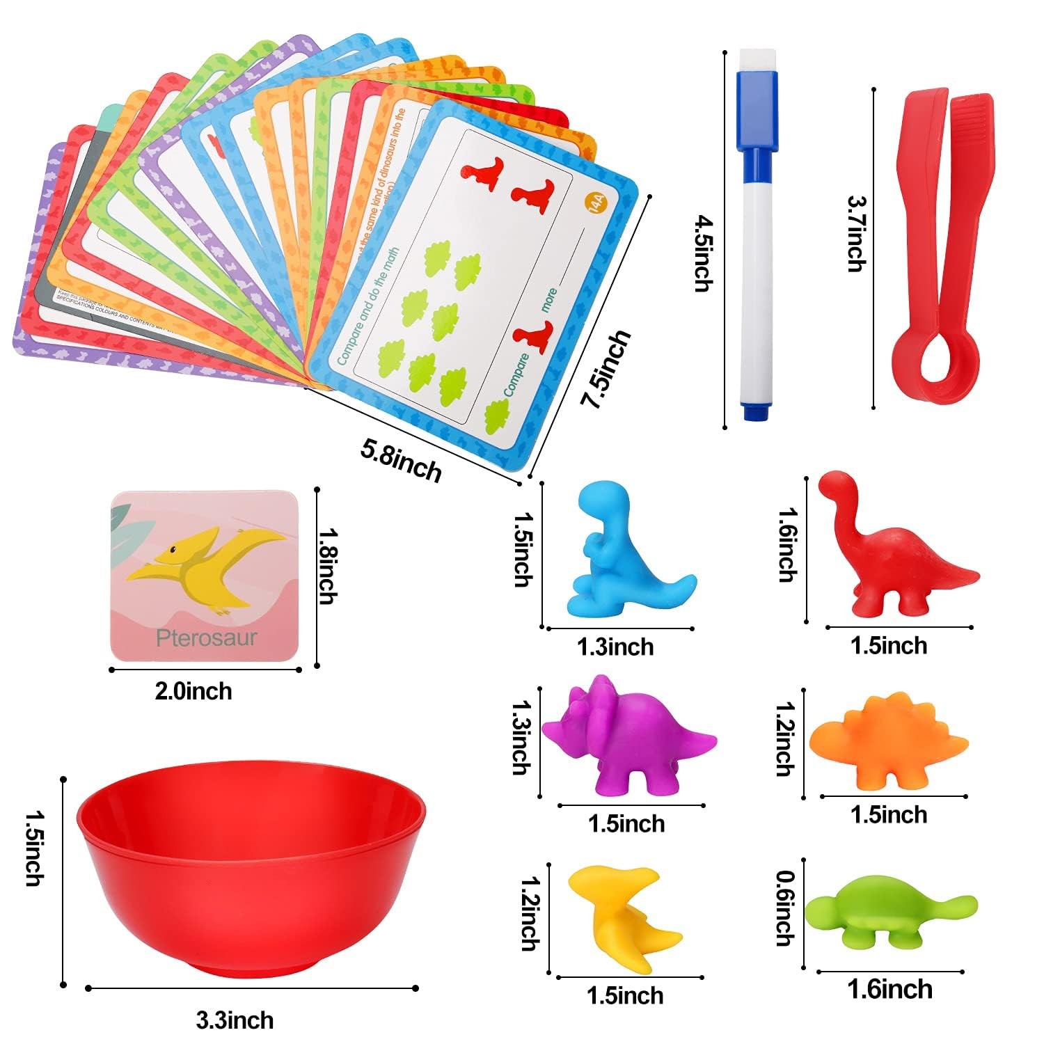 Counting Dinosaurs Montessori Toys for 3 4 5 Years Old Boys Small, 6 Bowls