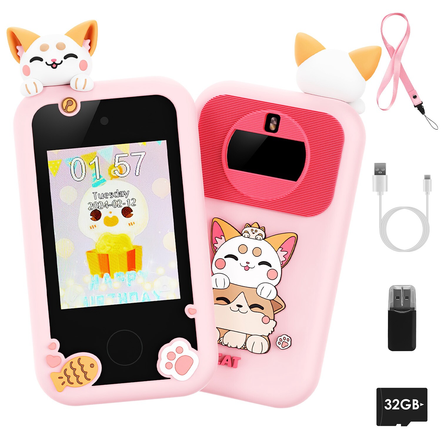 Shockproof Kids Smart Phone for Girls Boy Ages 3-9 Touchscreen Dual Camera Phone