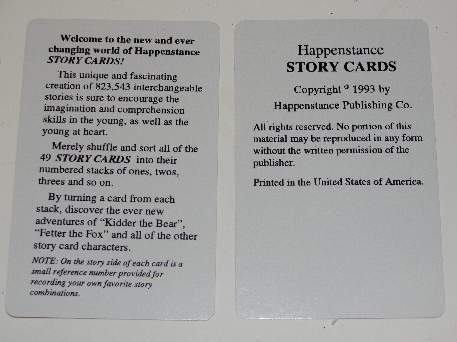Vintage 1993 Happenstance Story Cards – Stack & Flip Cards to Create New Stories