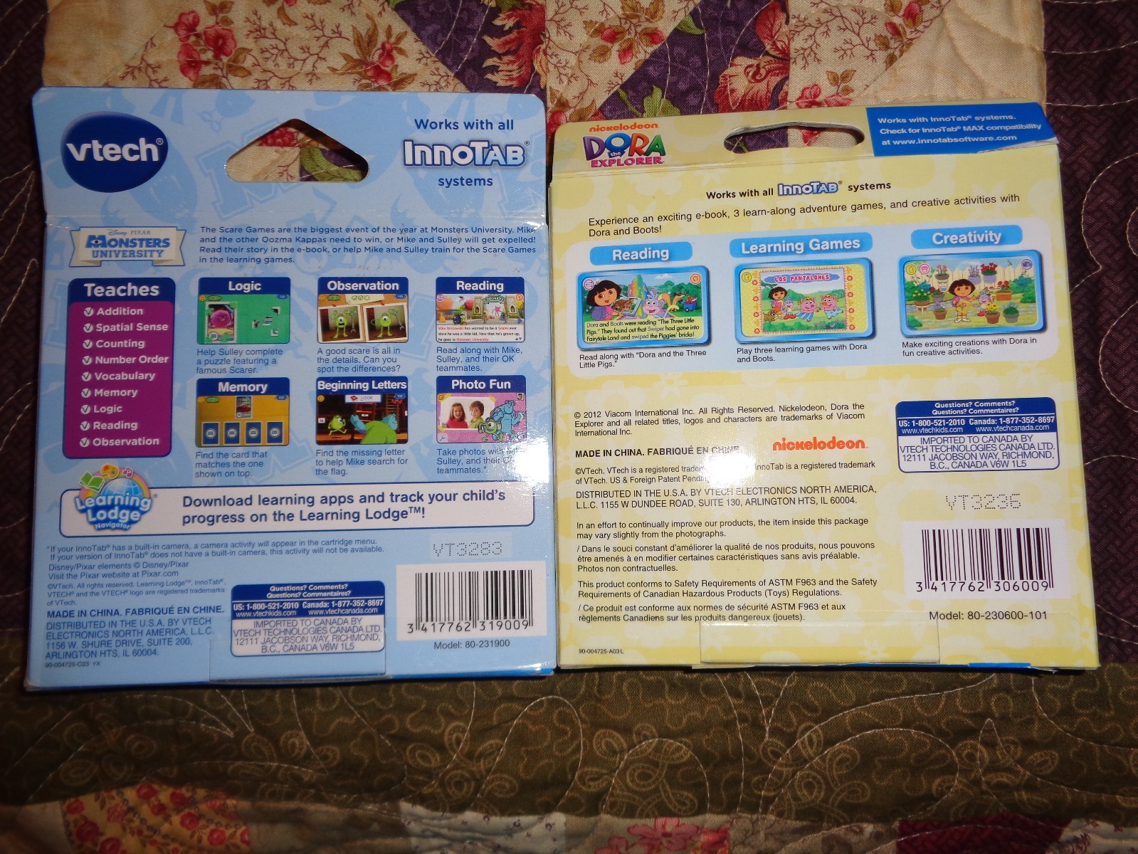2 GAME LOT VTECH INNOTAB CARTRIDGES DISNEY MONSTERS UNIVERSITY & DORA LET’S HELP