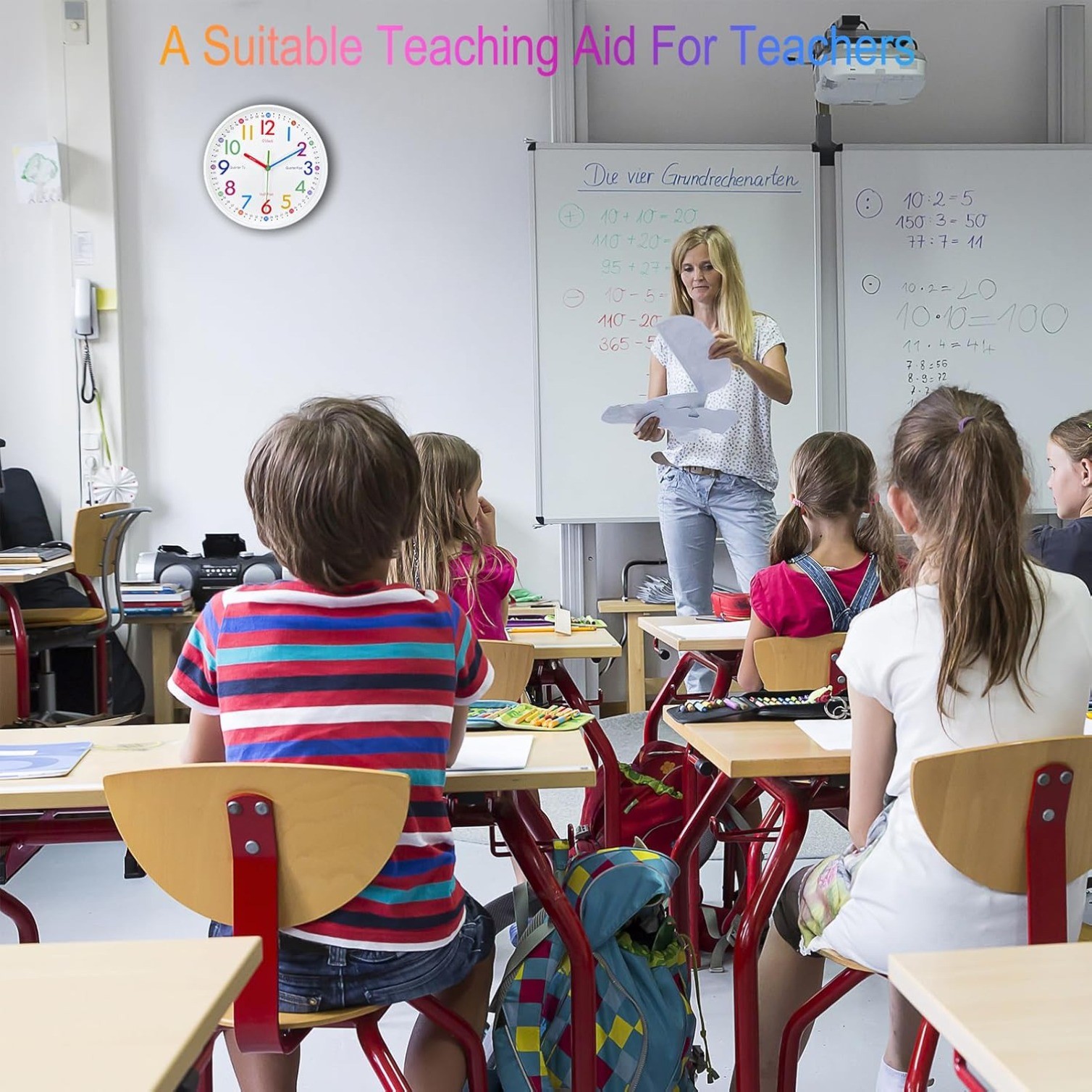 10 Inch Learning Clock for Kids,Telling Time Easily Non Ticking Battery Operated