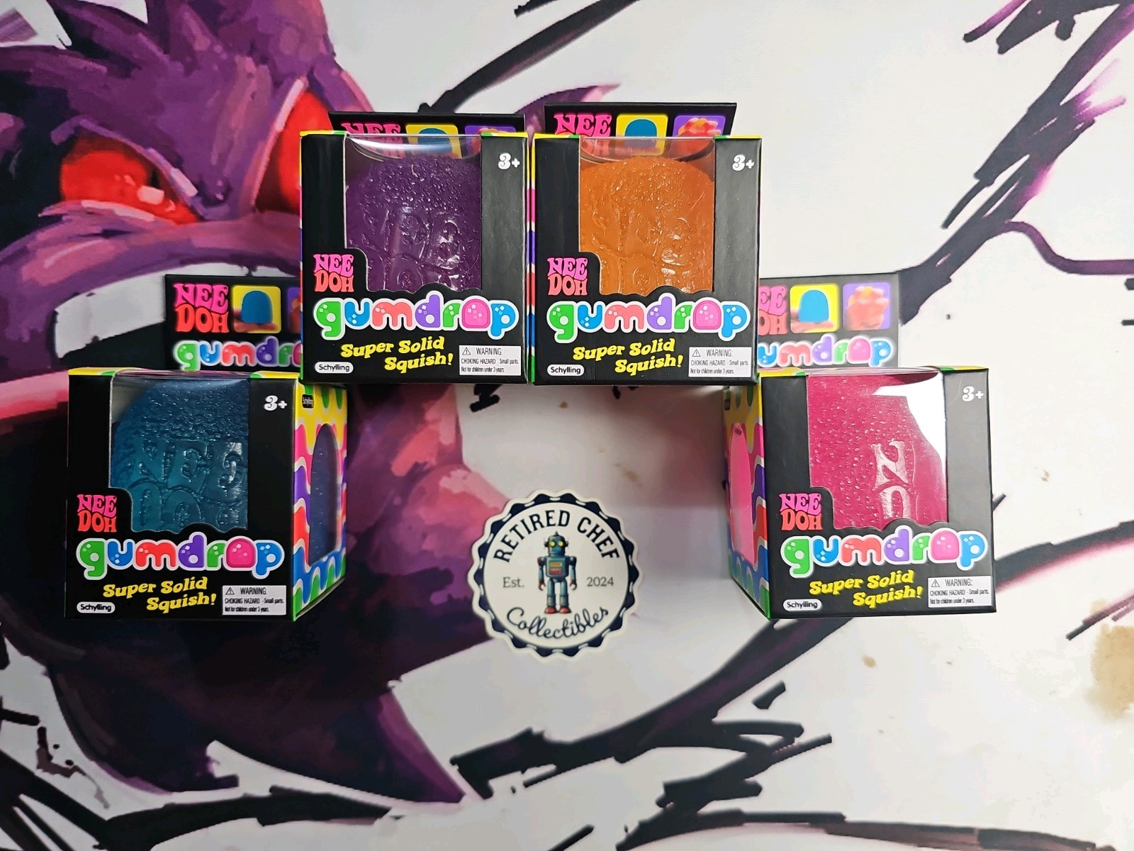 Nee Doh Lot Of 4. Full Set Of Gumdrop Purple, Pink, Blue & Orange 100% Authentic