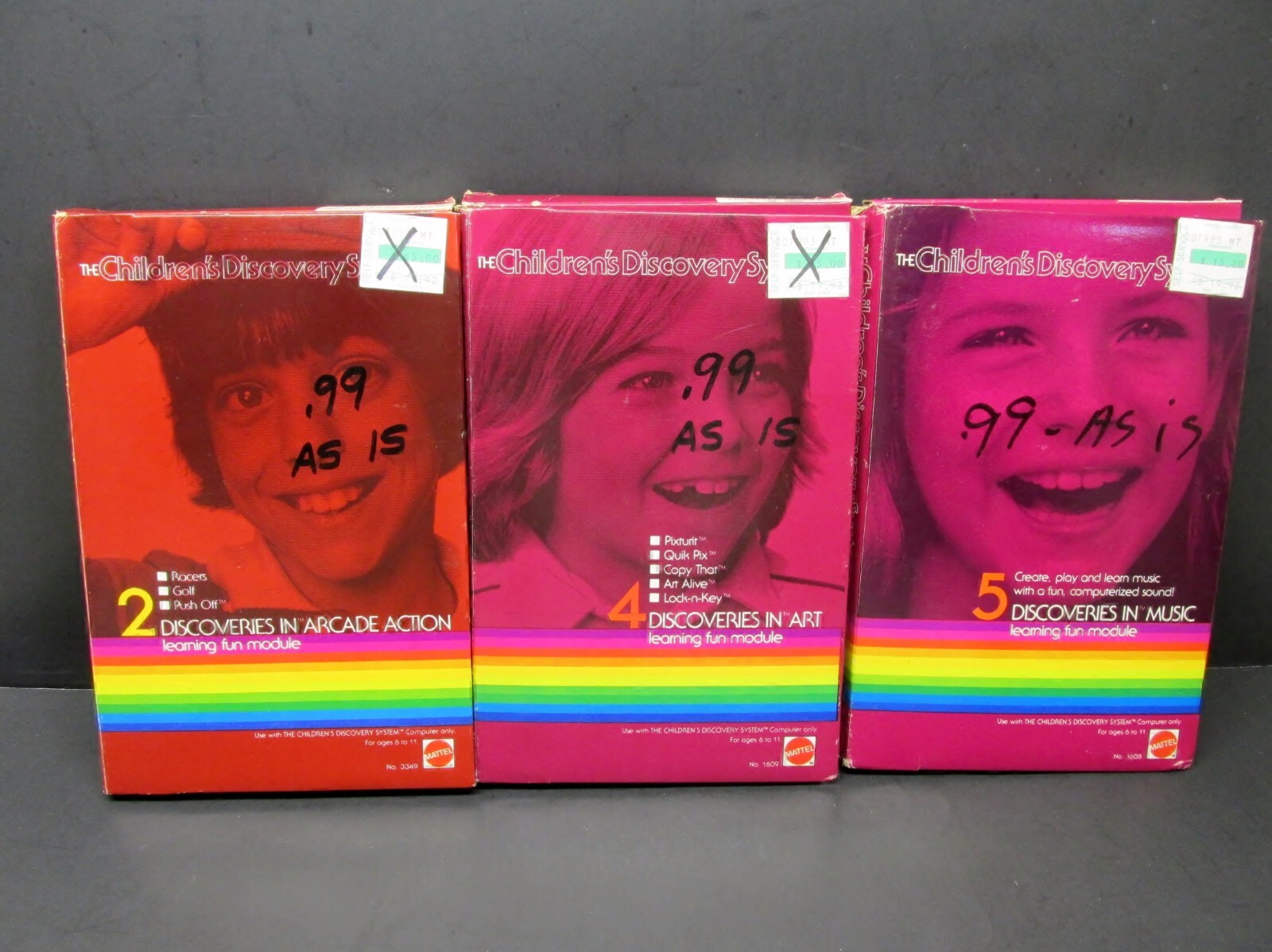 Children’s Discovery System, Lot of 3 – Arcade, Art &Music, Mattel, 1981, CIB’s