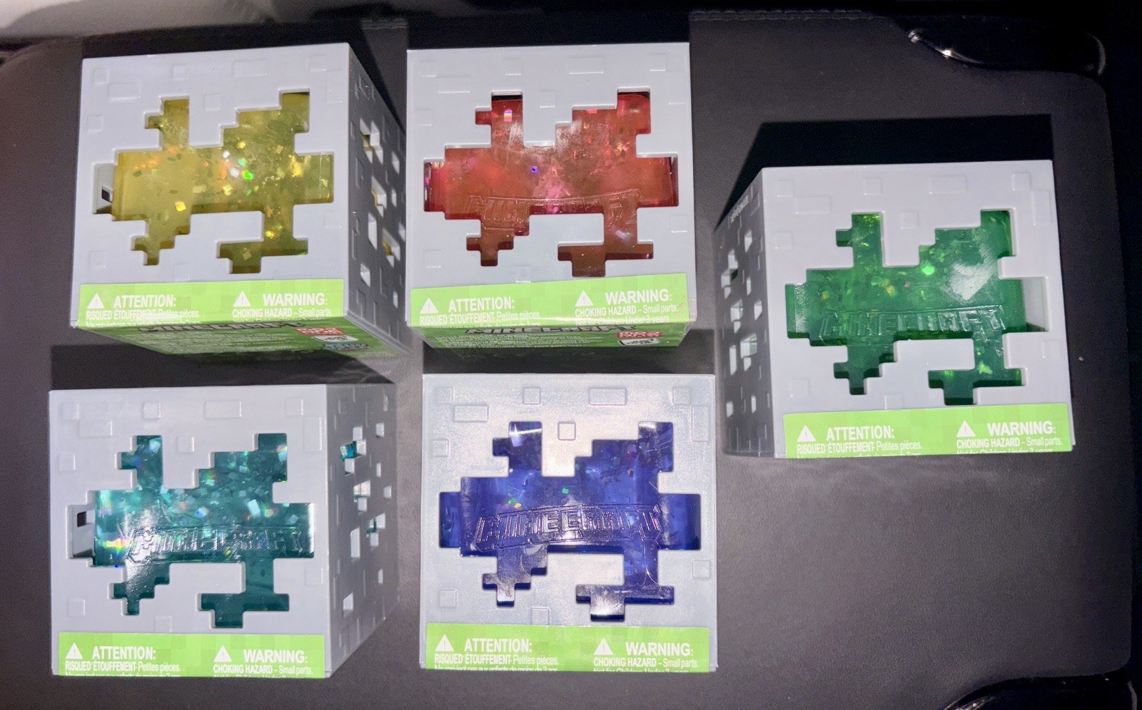 MINECRAFT JELLY CUBES Viral Squishy Blue Green Yellow Red Purple Lot 5 Rare NEW
