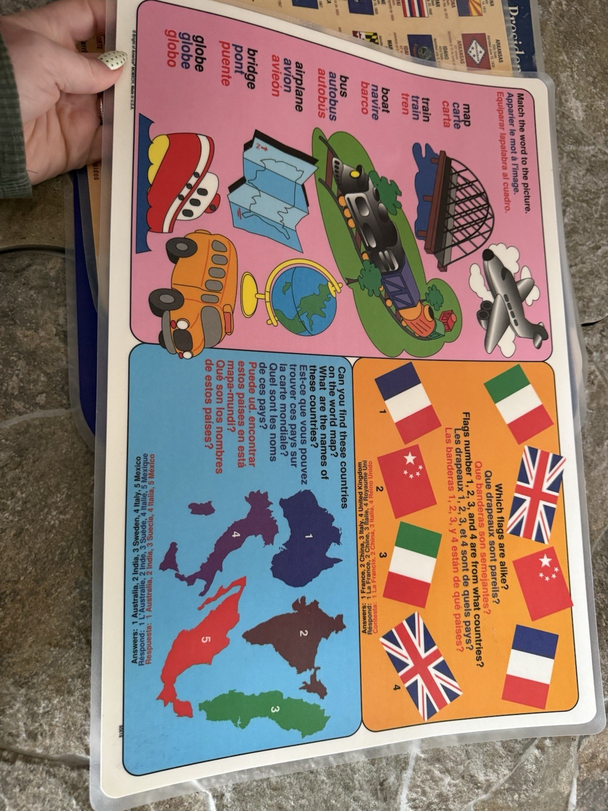 Vintage Laminated Kids Learning Home School Place Mat – Lot of 5- Reversible