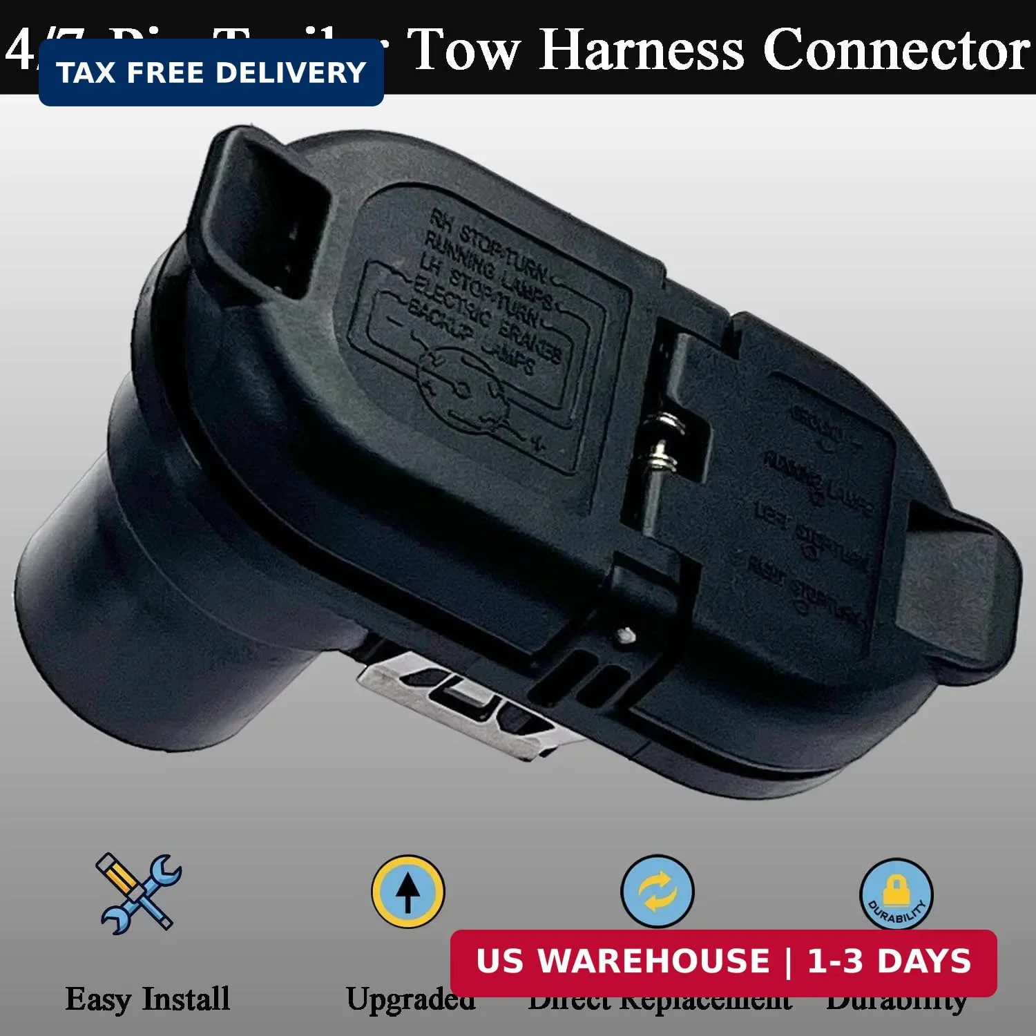 Trailer Brake Harness Towing 7-Pin Round / 4-Pin Flat Plug Connector for 2015-20