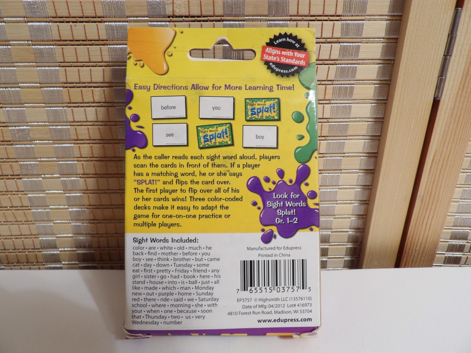 Edupress Sight Words Splat Game, Grades K-1, 2-6 Players