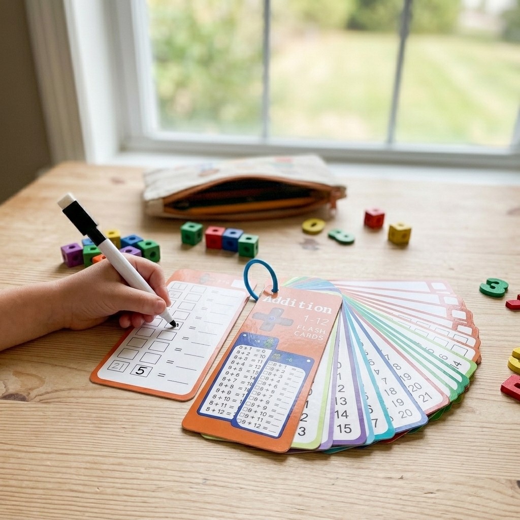 15 Addition Math Flash Cards 2 Dry Erase Pens Ring for Kids Math Learning