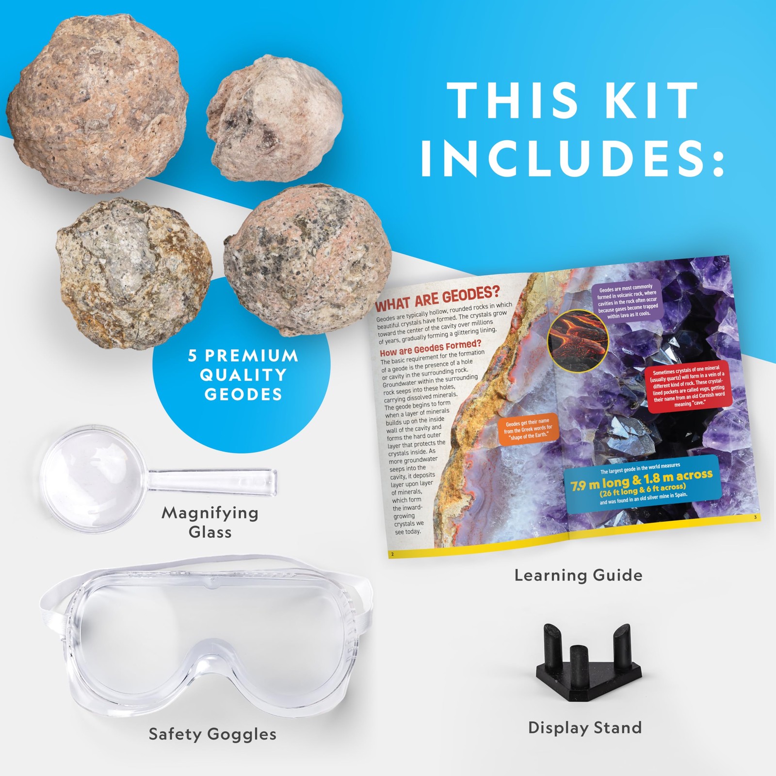 Science Gifts for Kids Boys Girls Crack Open Geodes Kit Nat Geo Geology 4 Pack..