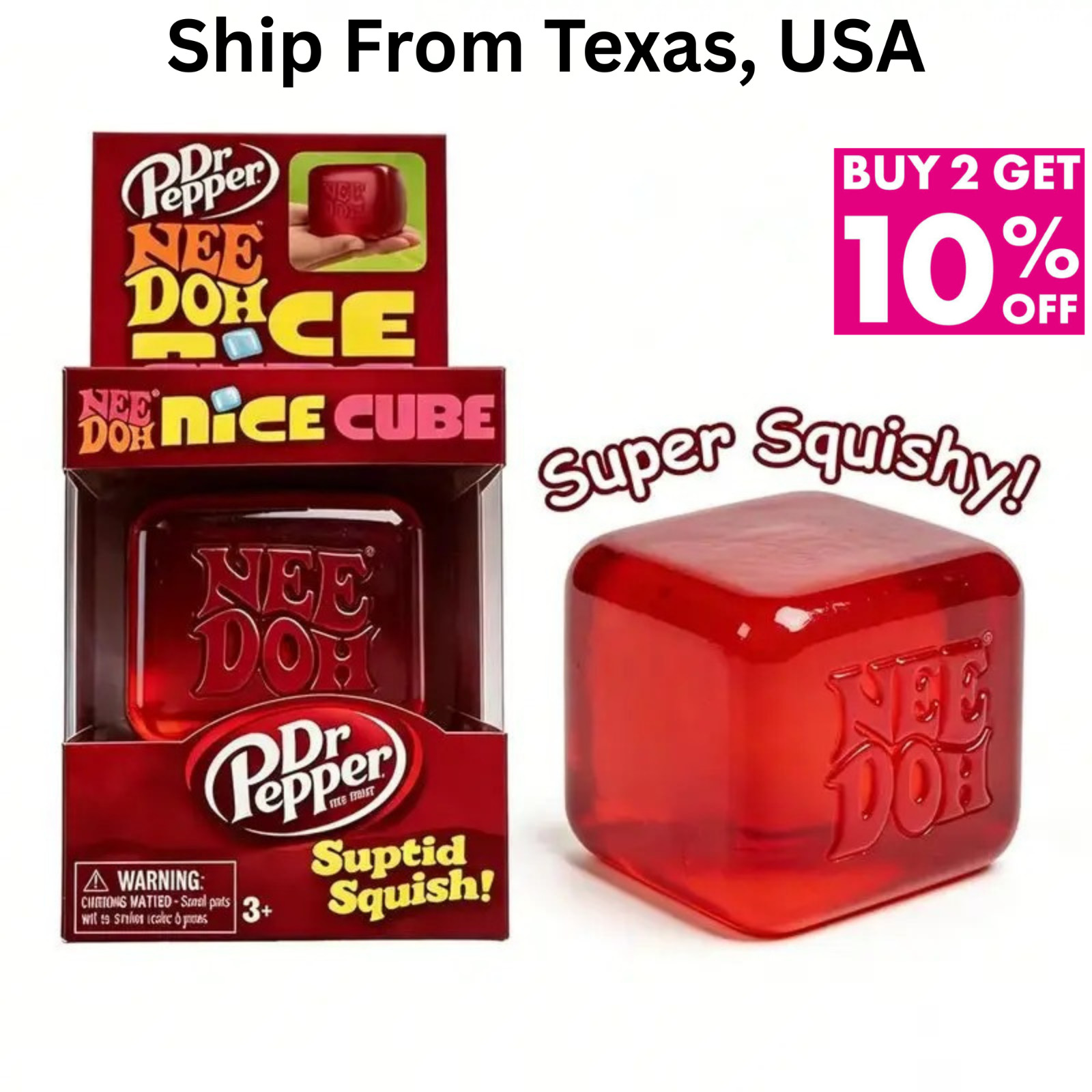 Needoh Nice Red Cube Squeeze Squishy Sensory Fidget Toy Anxiety & Stress Relief