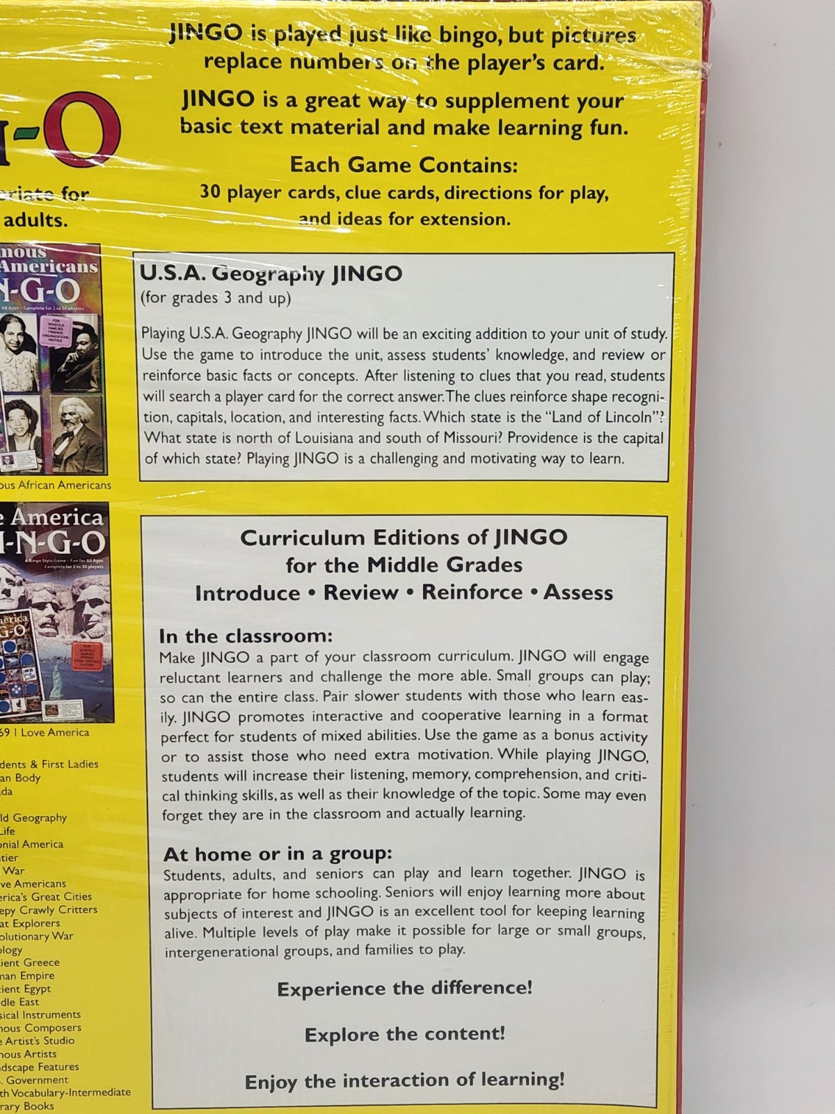 JINGO USA Geography Educational Bingo Style Game Gary Grimm & Associates