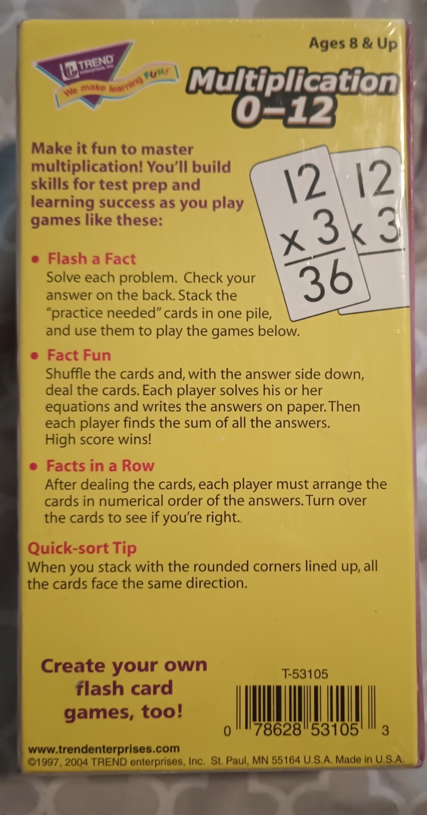 Trend Flash Cards Multiplication 0-12 Ages 8 And Up 91 Cards NIP