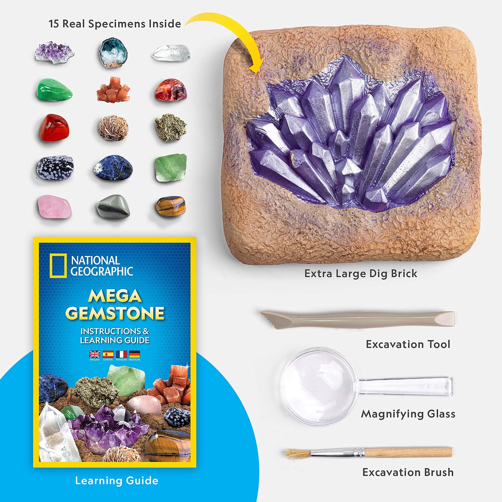 Blue Marble National Geographic Mega Gemstone Dig Kit Dig Up 15 Real Gemstones