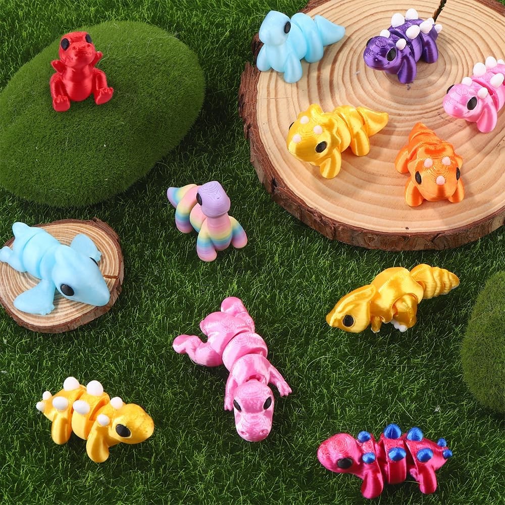 24 Pcs 3D Printed Dinosaur Animals Set, Mini Animals 3D Figurines Toys Set Cute