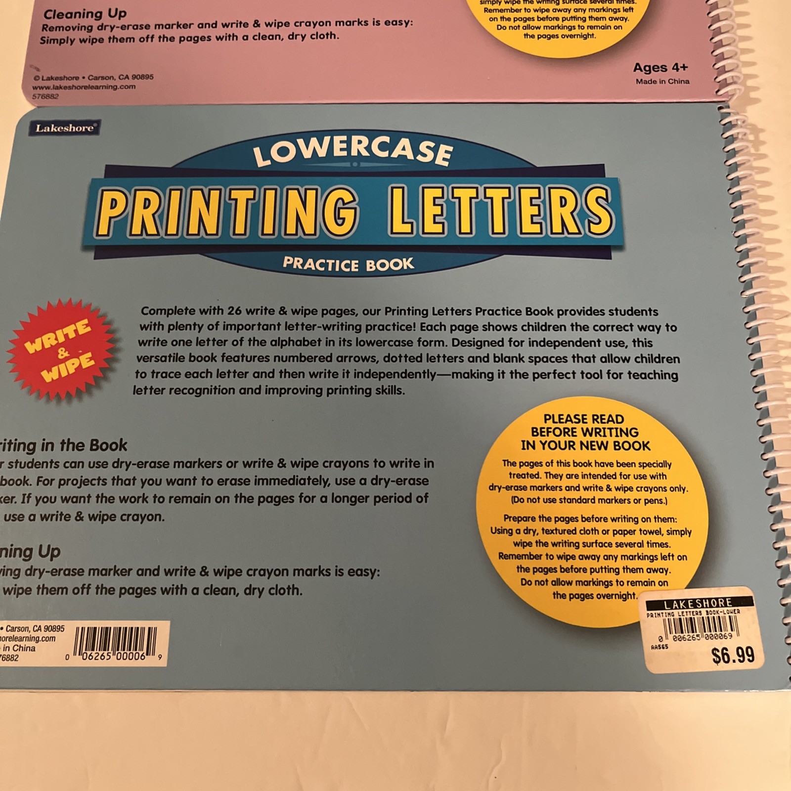 Lakeshore PRINTING LETTERS lower & upper case write & wipe books New. #197